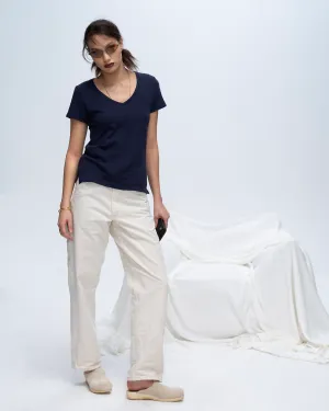 Slub Jersey Schoolboy V-Neck Tee - Midnight UV Protective Coating Versatile Trend