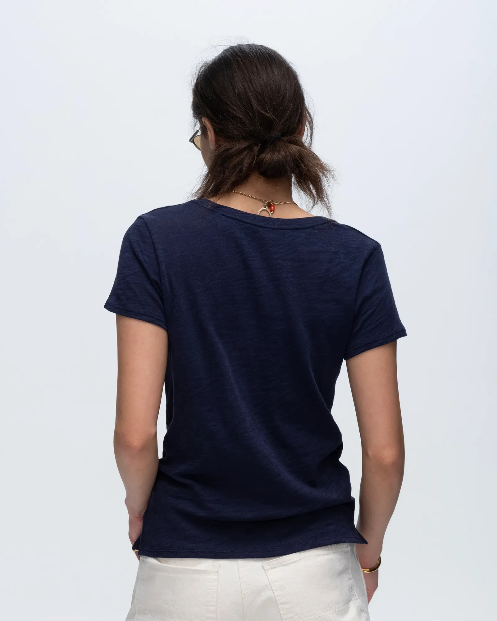 Eco-friendly Slub Jersey Schoolboy V-Neck Tee - Midnight