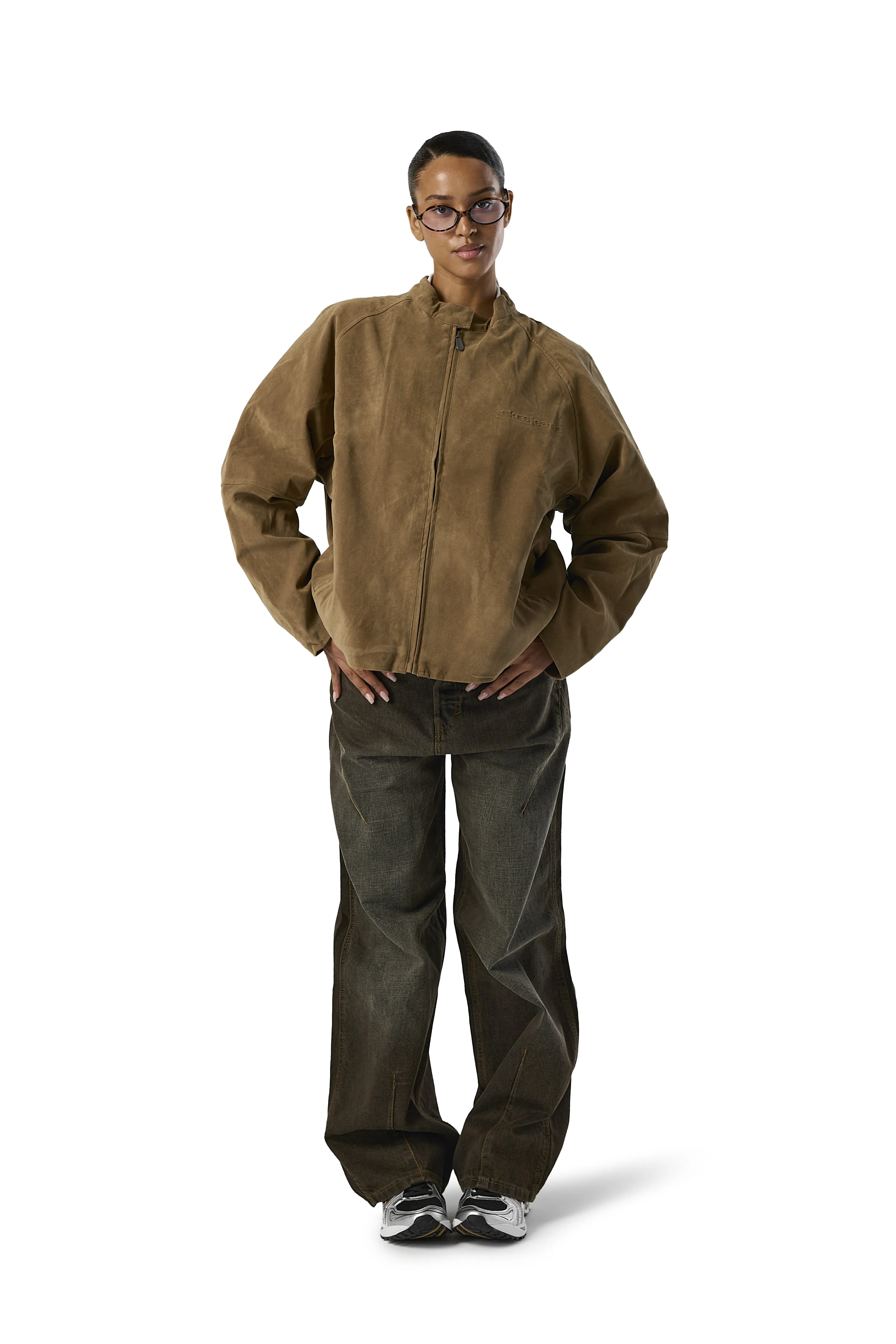 Smooth Zipper Glides MeshLinedVents Lady Faux Suede Jacket