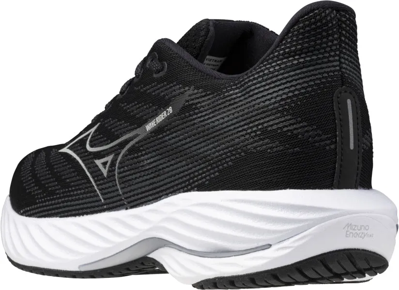 Mizuno Wave Rider 28 WIDE FIT (D) Womens Running Shoes - Black half - marathoning Compression Zoned Support