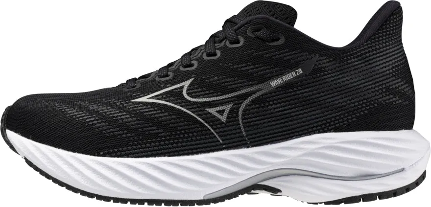 reinforced - heel - area - sturdiness shoes Torsion Response Midsole Mizuno Wave Rider 28 WIDE FIT (D) Womens Running Shoes - Black