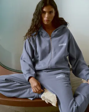 Varsity Loose Fit Full Zip Hoodie - Slate Blue Daily Comfort