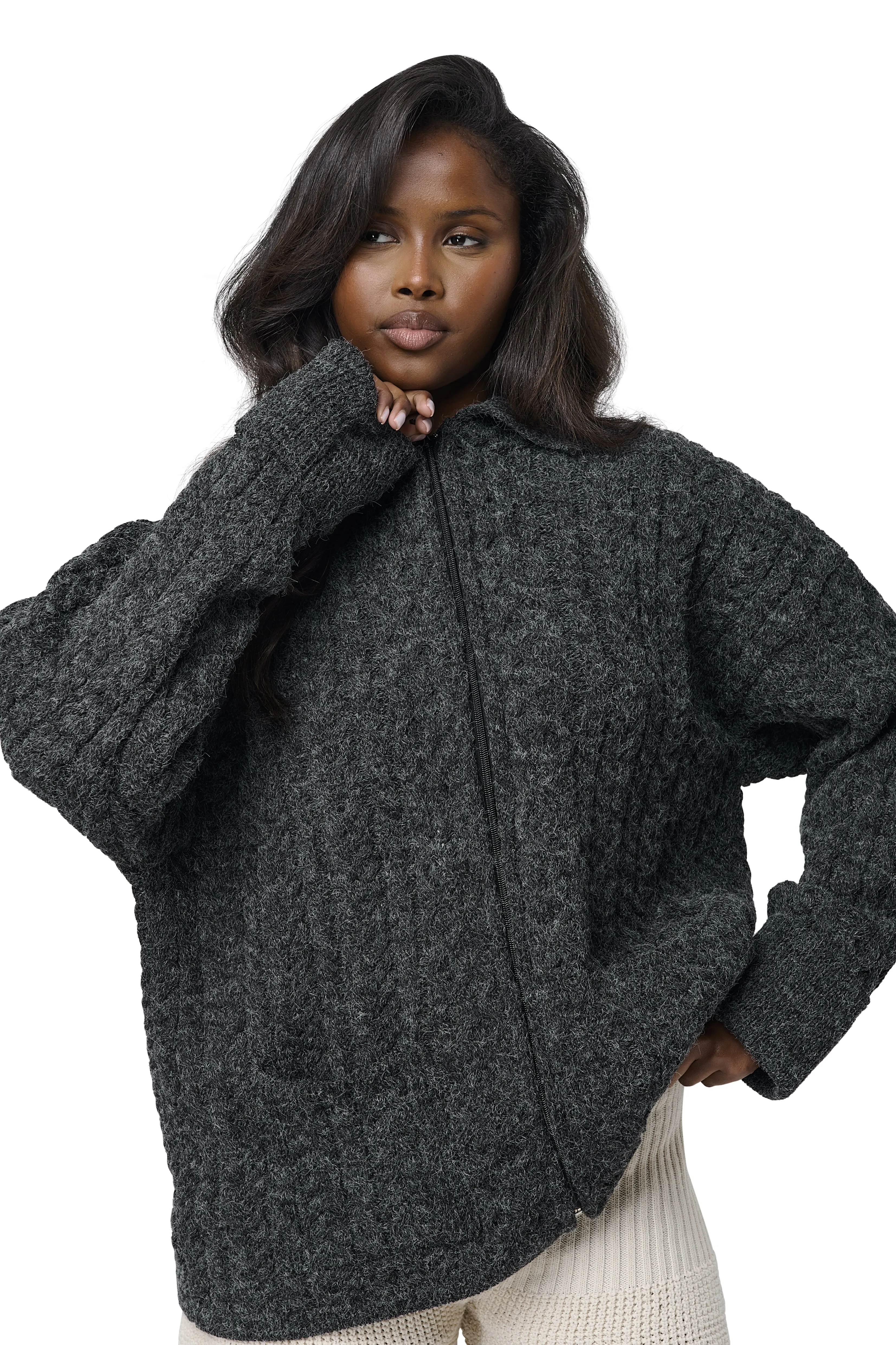 Barn Boxy Zip Knit Jacket Convertible styles HypoallergenicInnerLayer