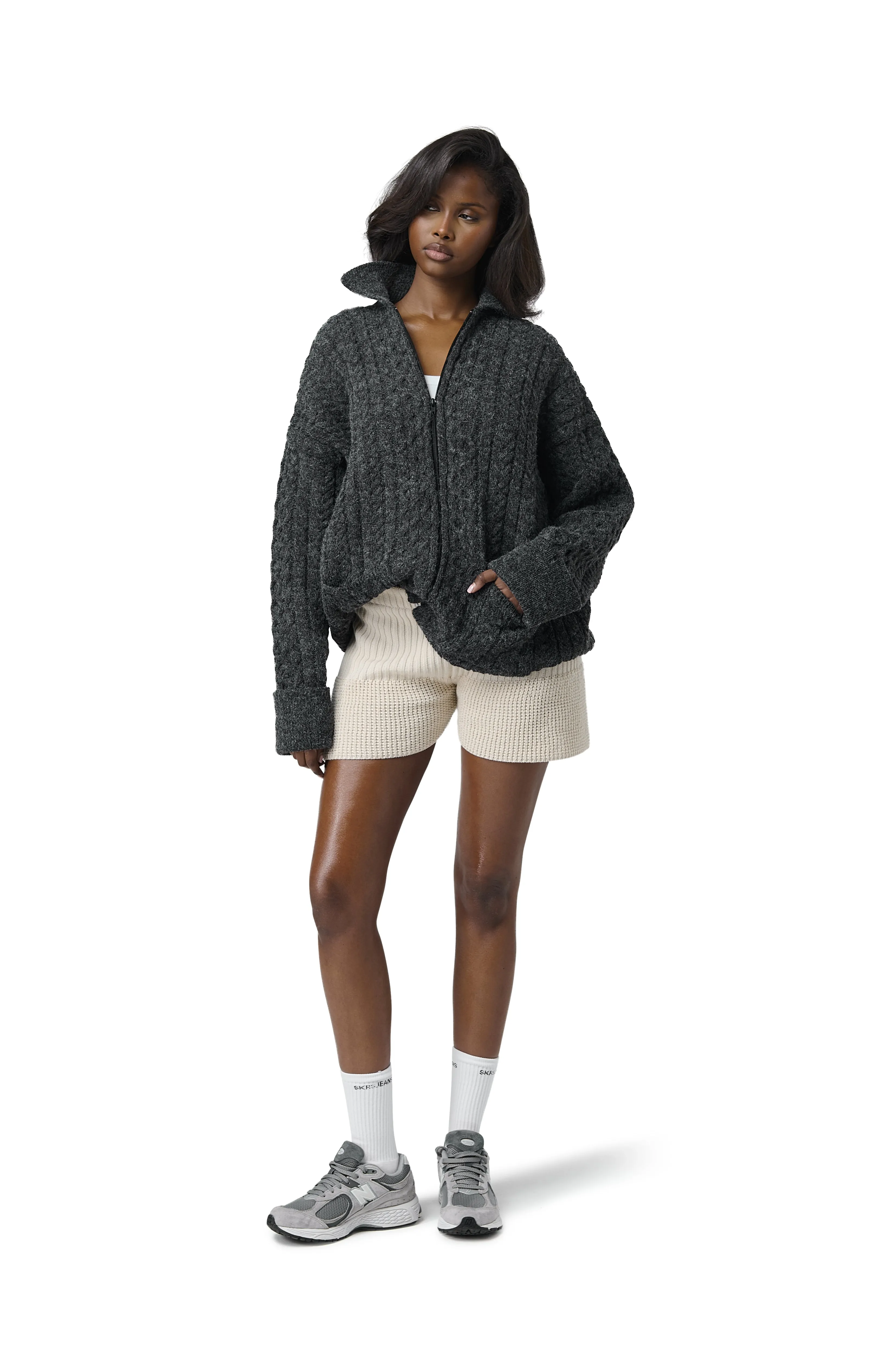 Light Activated Cooling Weatherproof Zipper Closure Barn Boxy Zip Knit Jacket