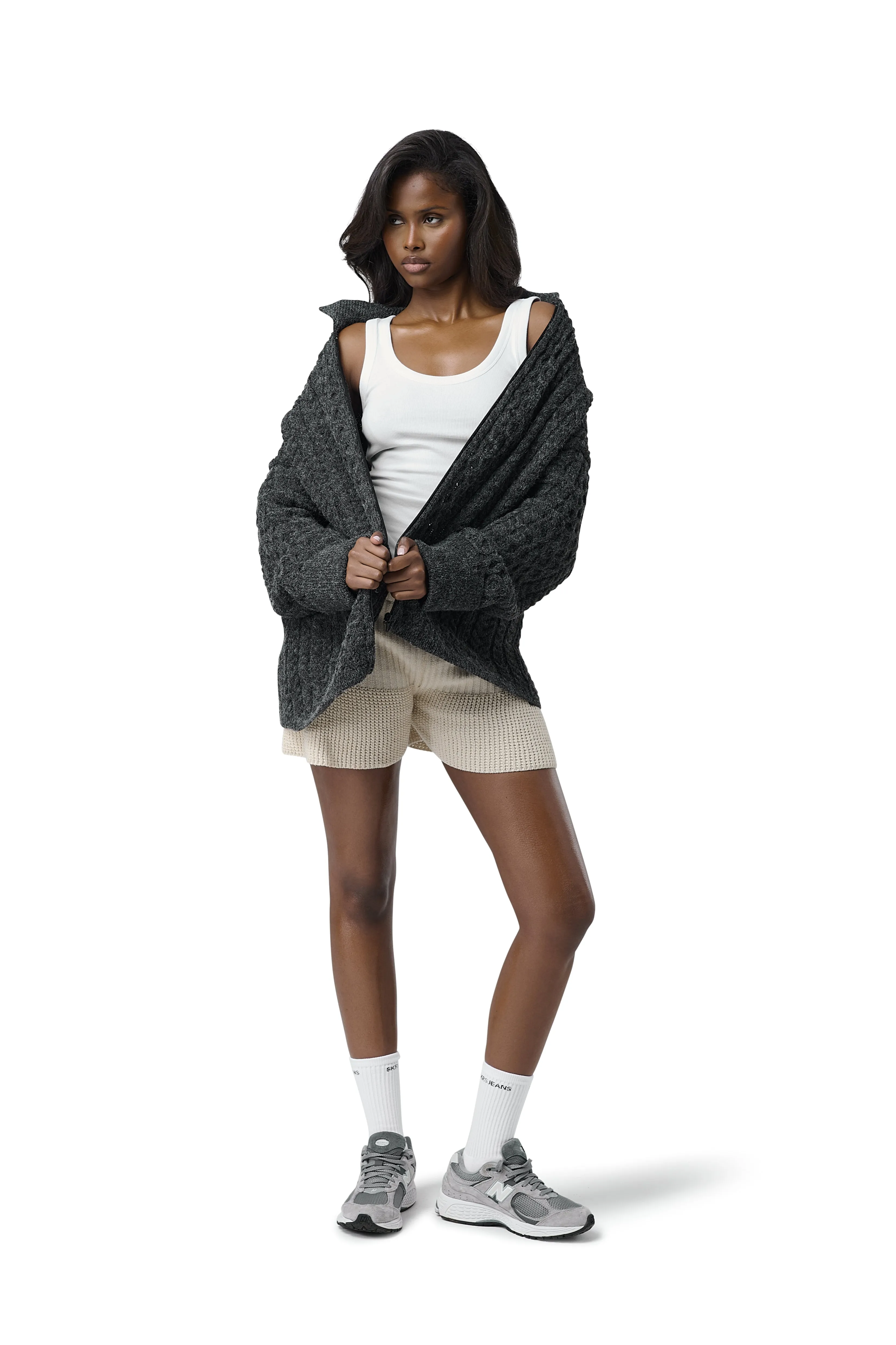 Basic Essential Layer Flexible Shoulder Panels Barn Boxy Zip Knit Jacket