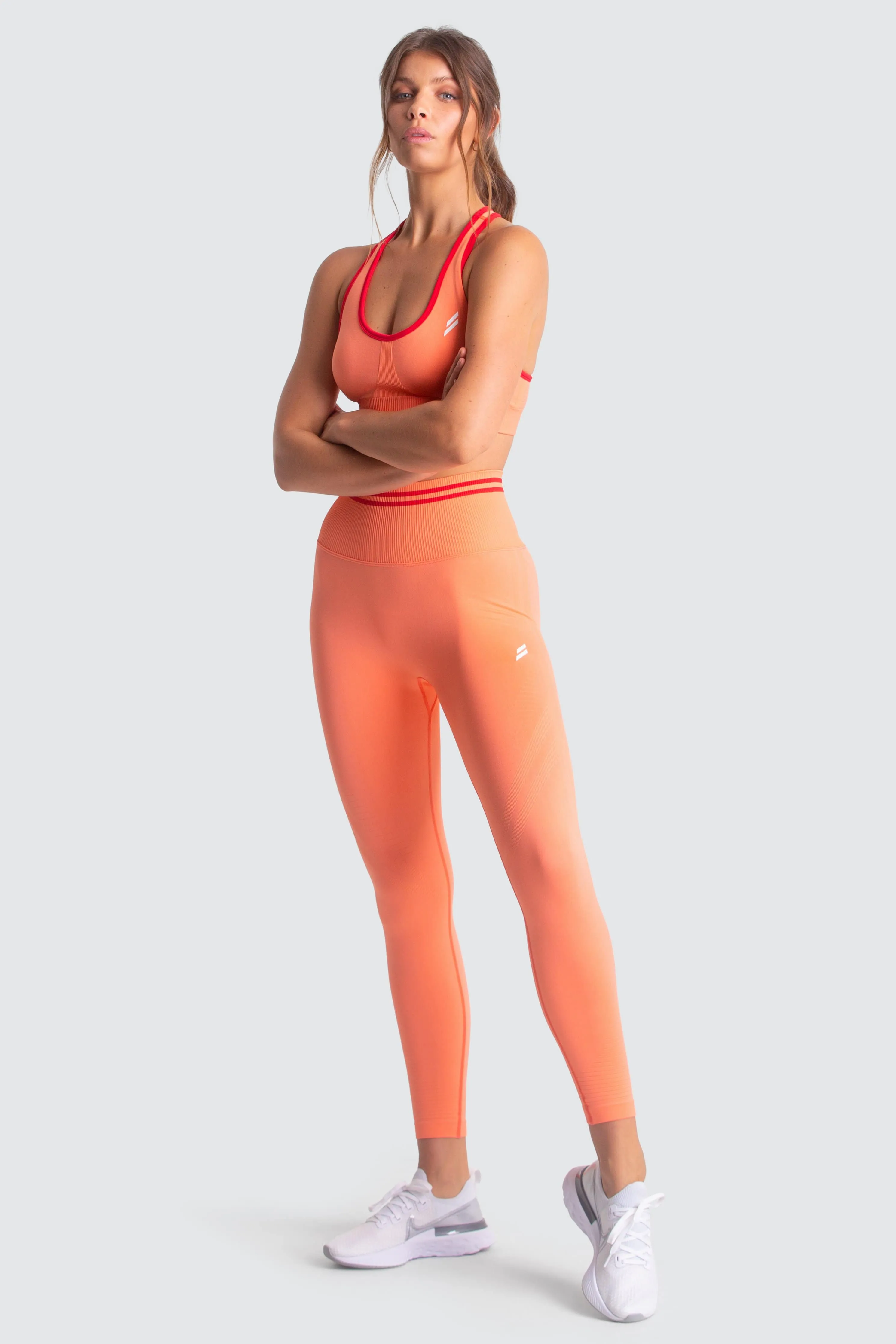 Versatile Activewear City Walk Rib Knit DYE Scrunch Seamless Leggings - Cantaloupe Orange