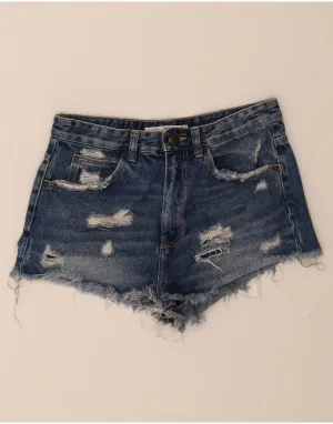 Adjustable Cuffs ZARA Womens Distressed Denim Hot Pants EU 38 Small W28 Blue Cotton