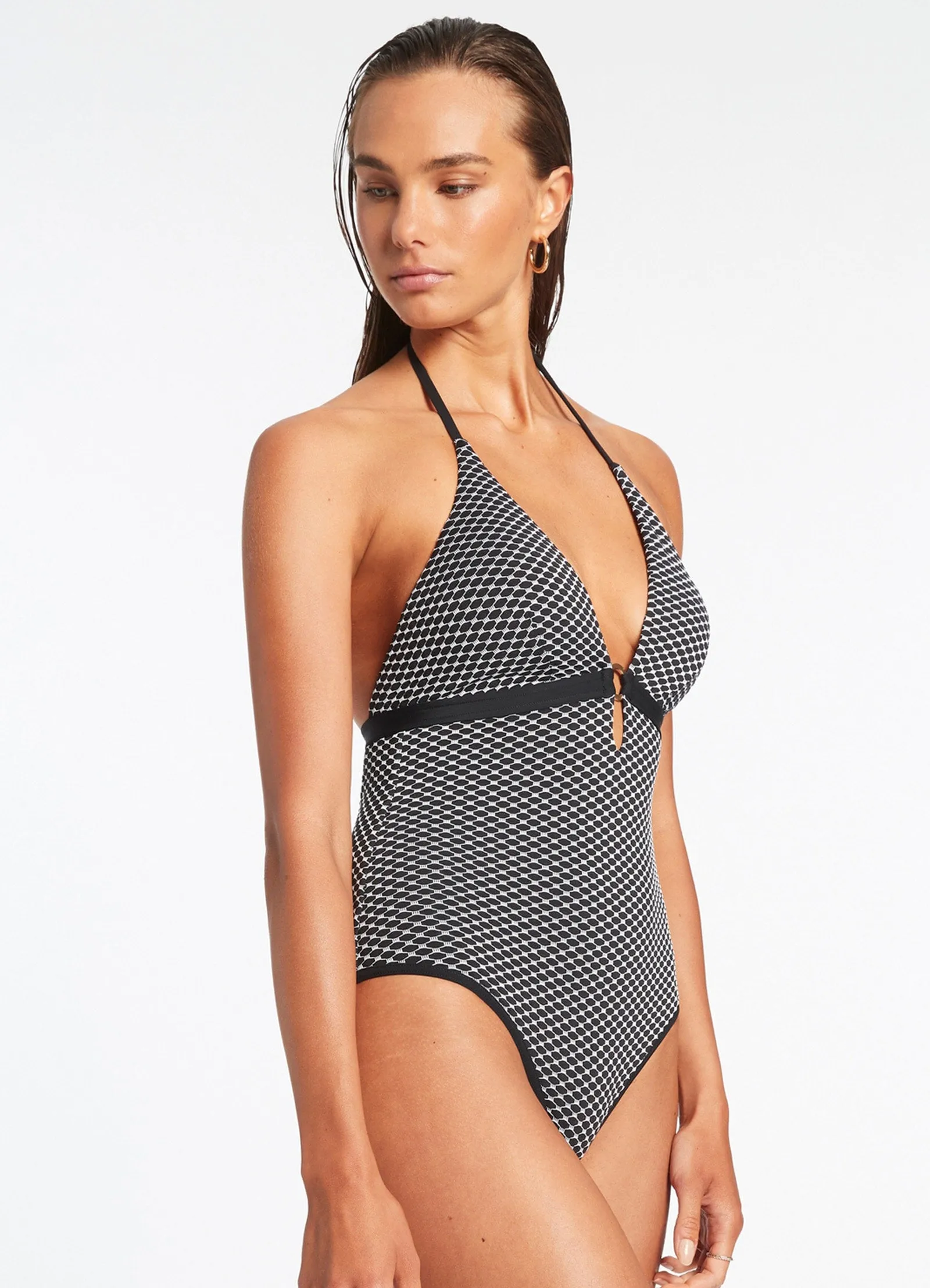 Corallo Deep Plunge One Piece - Black Glossy-Texture