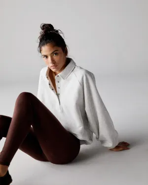 City Cool Slouchy Button Up Sweatshirt - Light Grey Melange