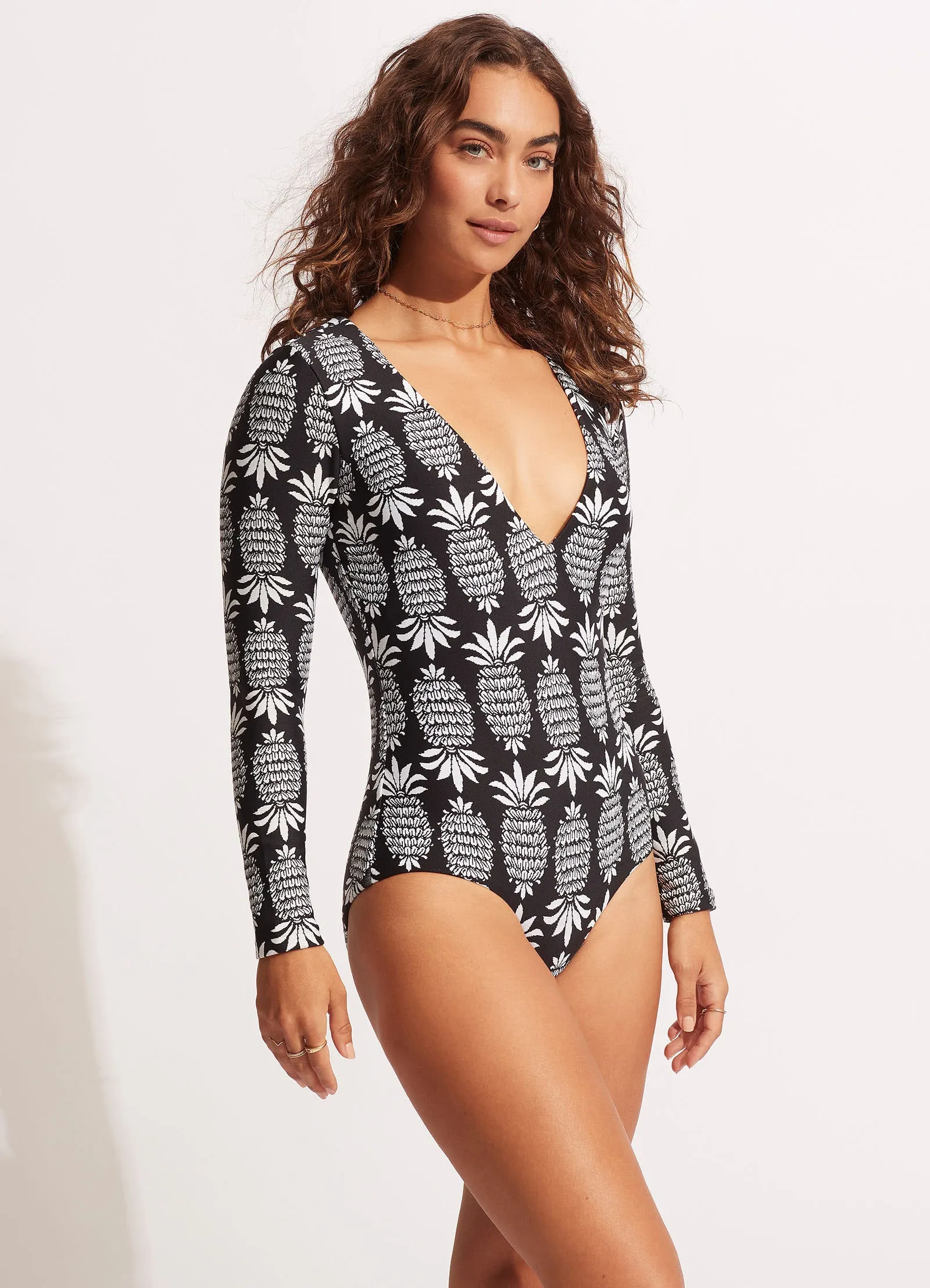 Corsica V Neck Long Sleeve Surfsuit - Black Waterfront Leisure Stretch Weave Fabric