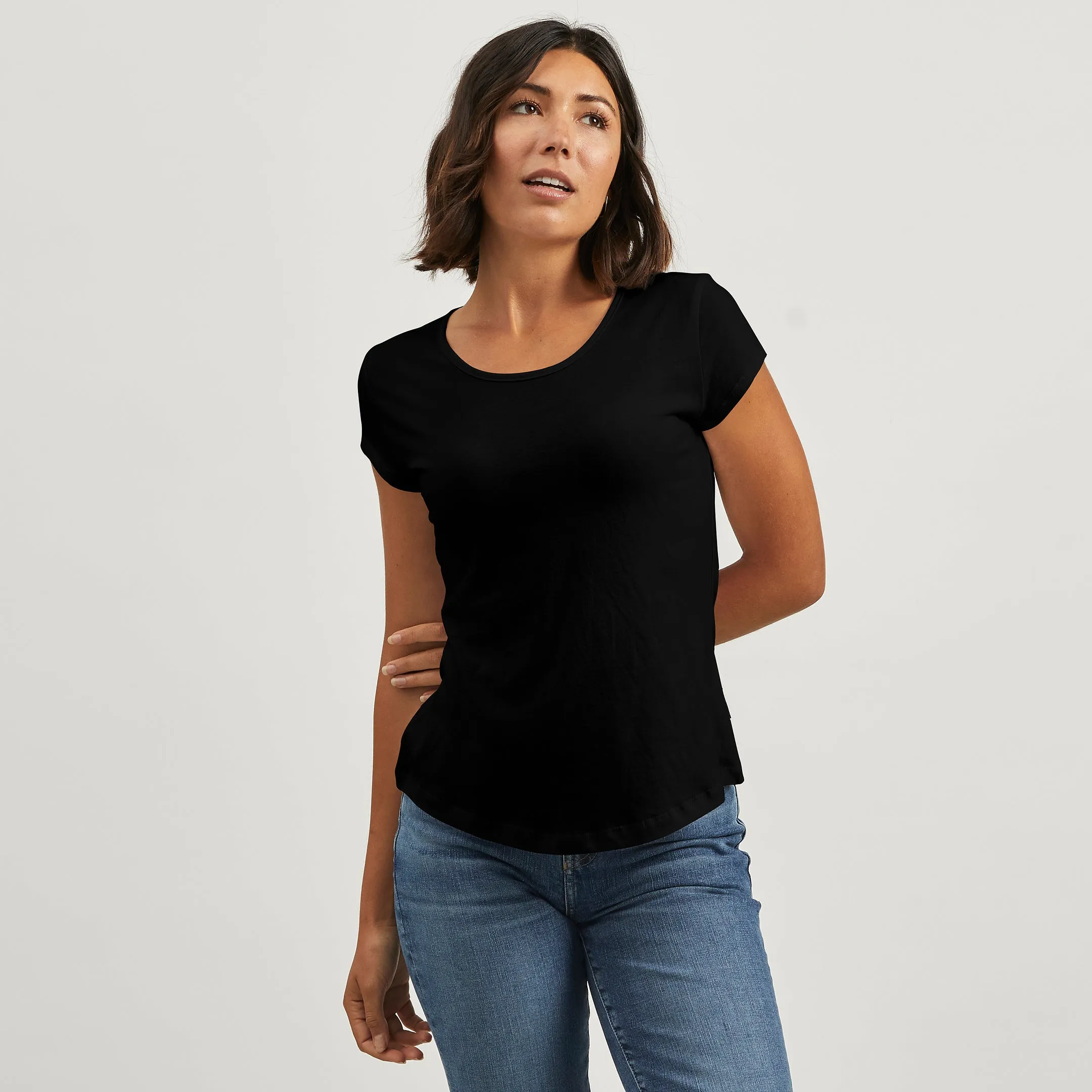 Relaxed Look Cotton Cap Relaxed Crew Tee