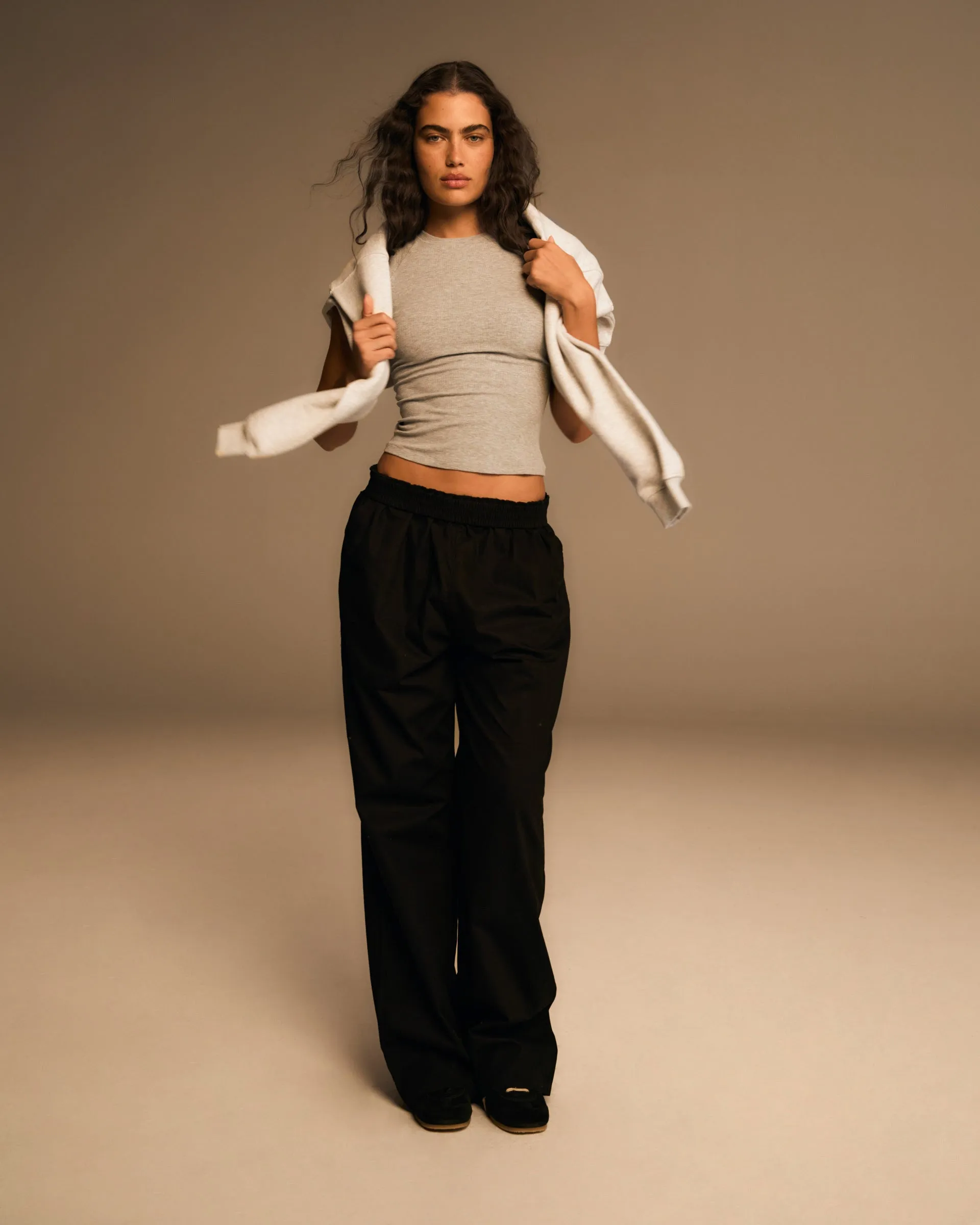 Cotton Pull on Pants - Black Flex Movement Minimalist Waist