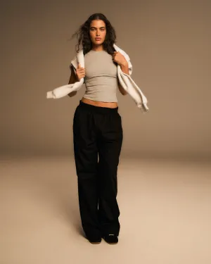 Cotton Pull on Pants - Black Flex Movement Minimalist Waist