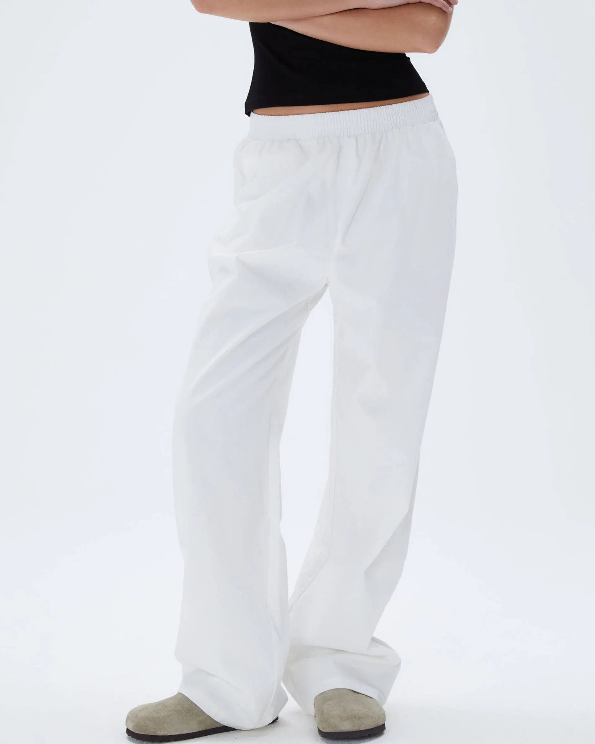 Cotton Pull on Pants - White Loose cut