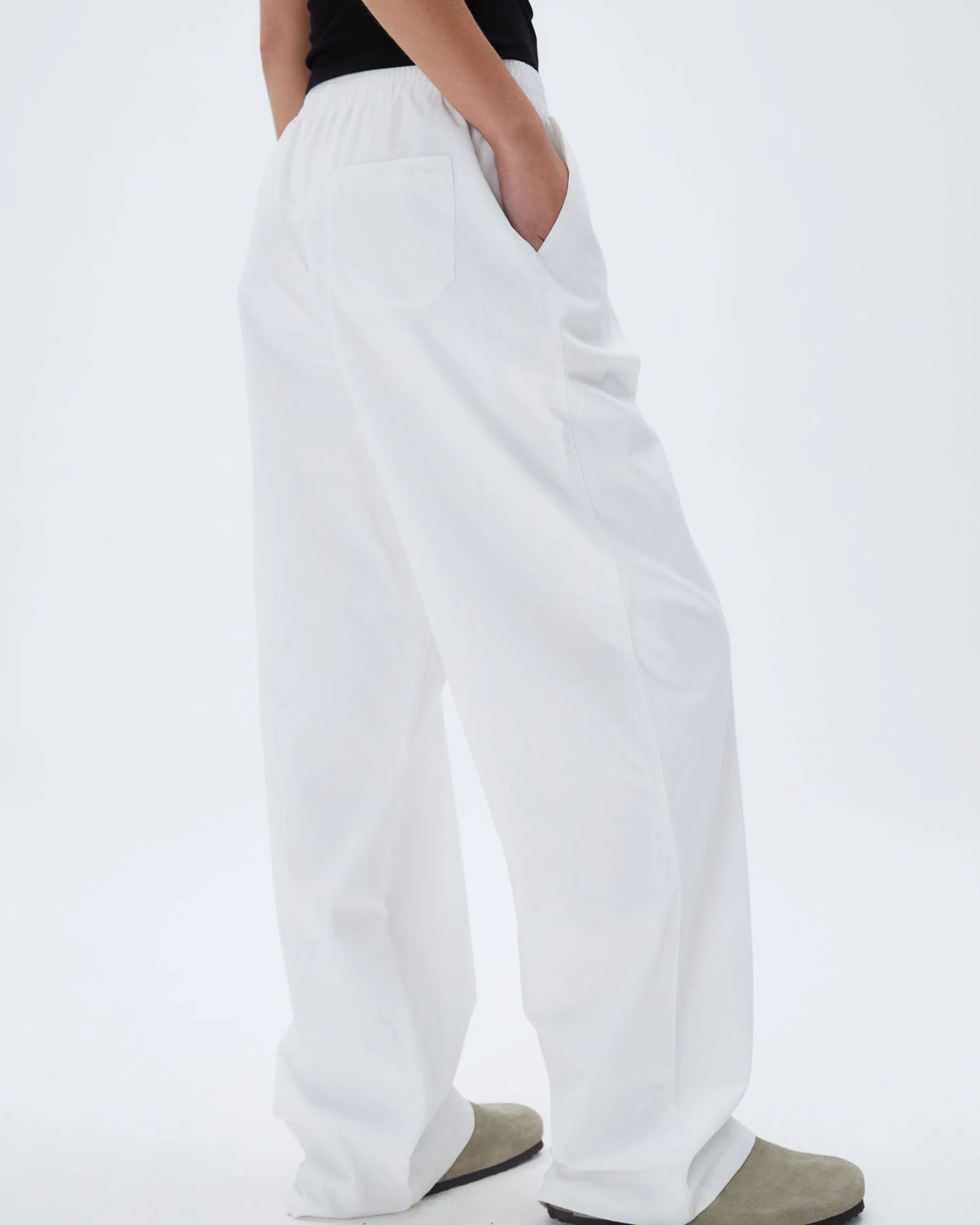 Tangle Free Cuffs Cotton Pull on Pants - White