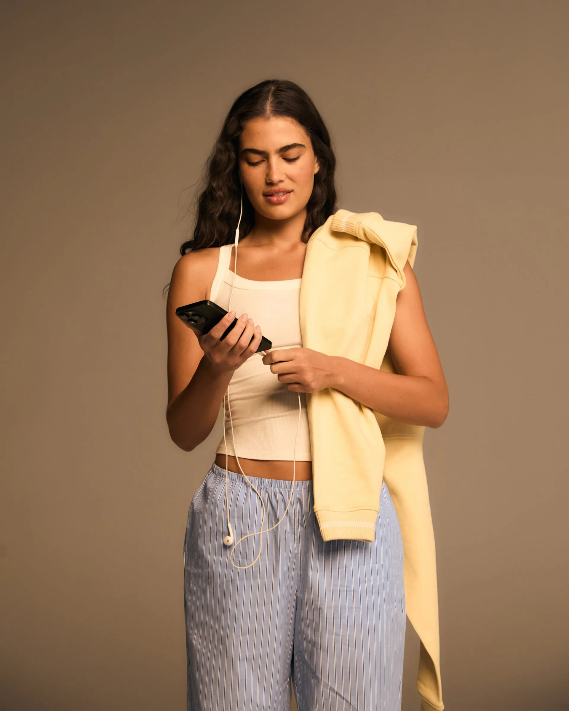 Thermal Lining Cotton Stripe Pull On Pants - Blue/White