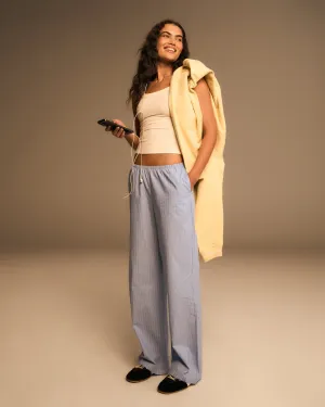 Chilly Weather Cotton Stripe Pull On Pants - Blue/White