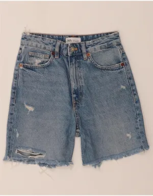 Durable Fabric Lightweight Material ZARA Womens High Waist Distressed Denim Shorts EU 34 2XS W24 Blue