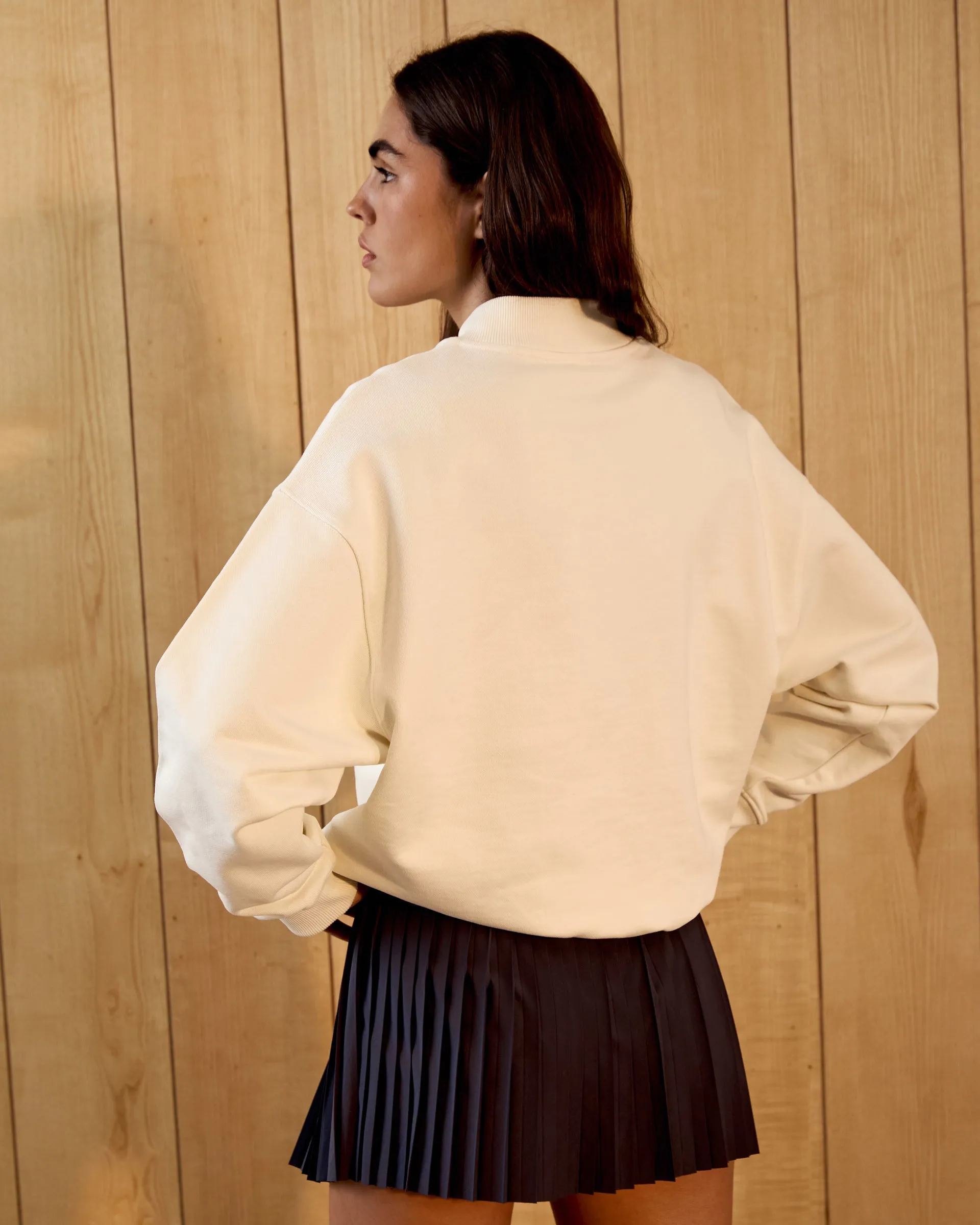 Outdoor Adventure AS Bold High Neck Relaxed Sweatshirt - Marshmallow White/Navy Blue