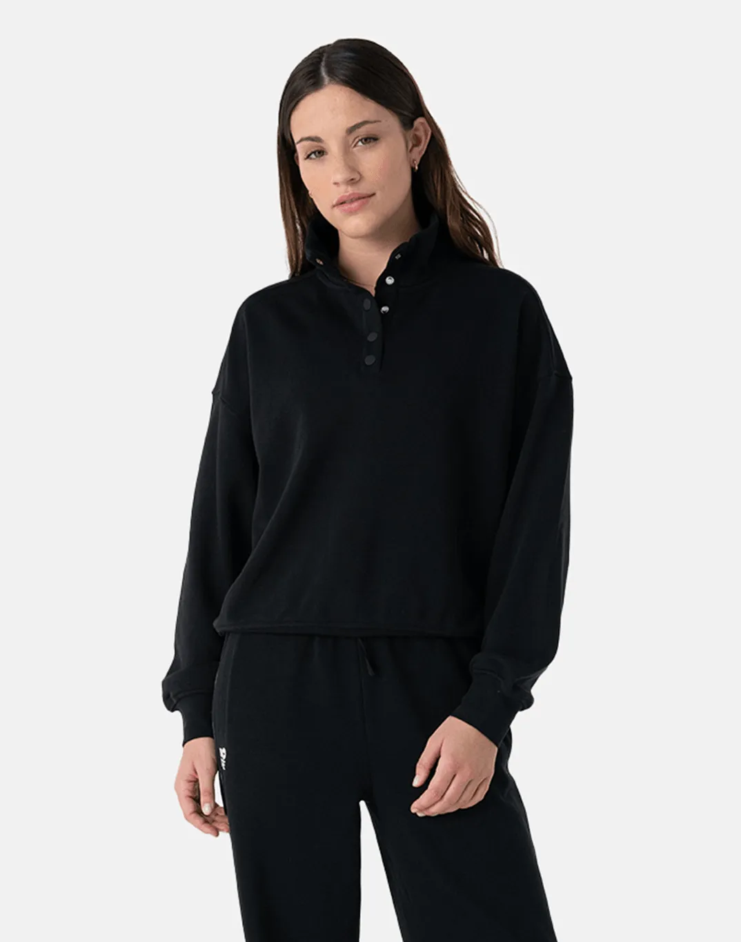 Simple Hoodie Fat Venice Snap Collar Sweatshirt in Black
