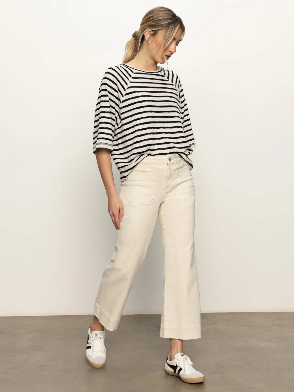 Performance Comfort Light Wear Boxy Raglan Tee Black with Light Oat Stripe