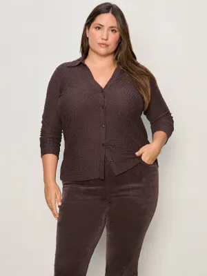 Textured Knit Dreamgirl Top Semi Sweet Extended Sizing Recycled Polyester Blend EcoFriendly Dye