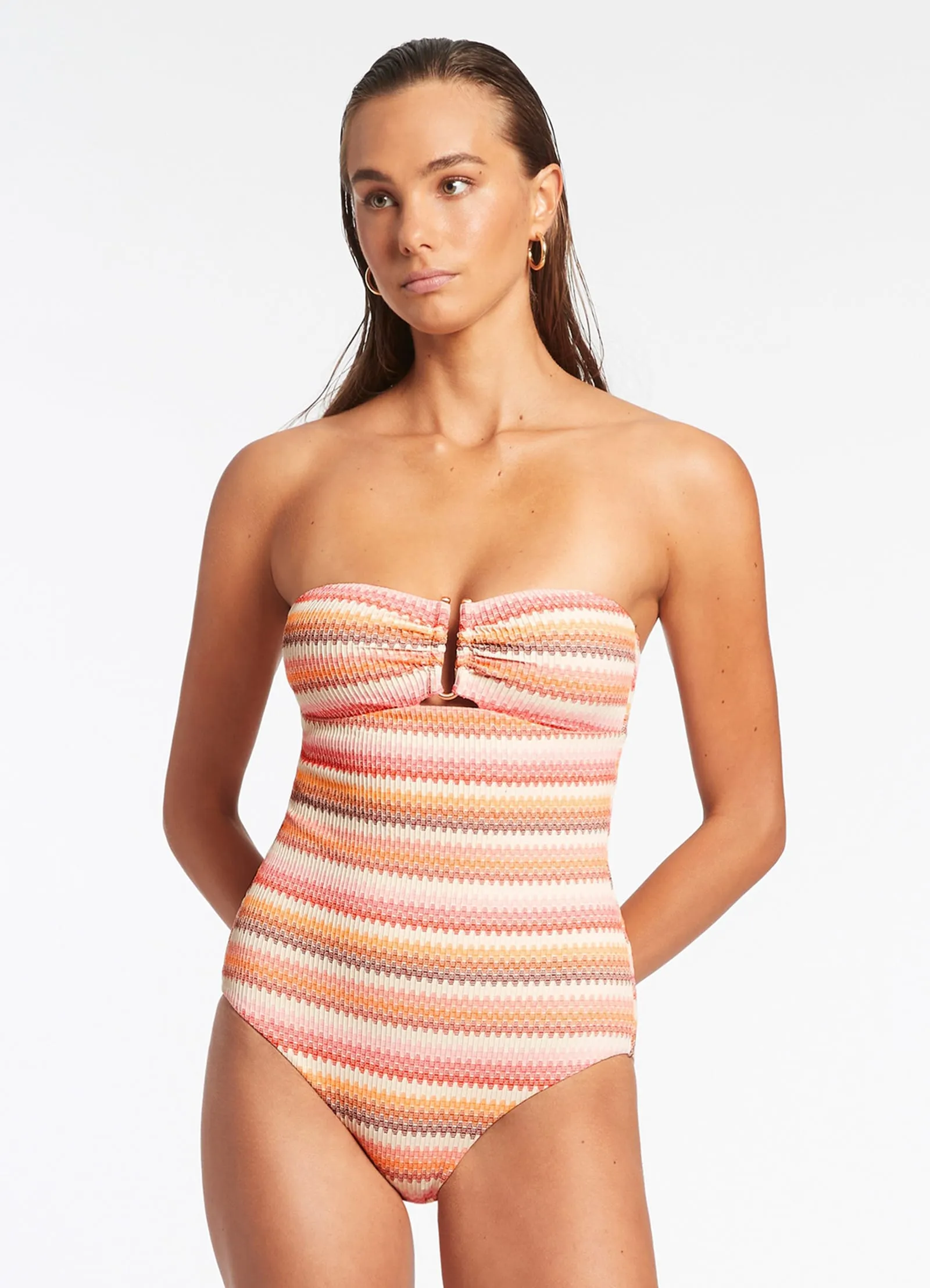 Refreshing Style Innovative Design Capri Stripe Bandeau One Piece - Candy