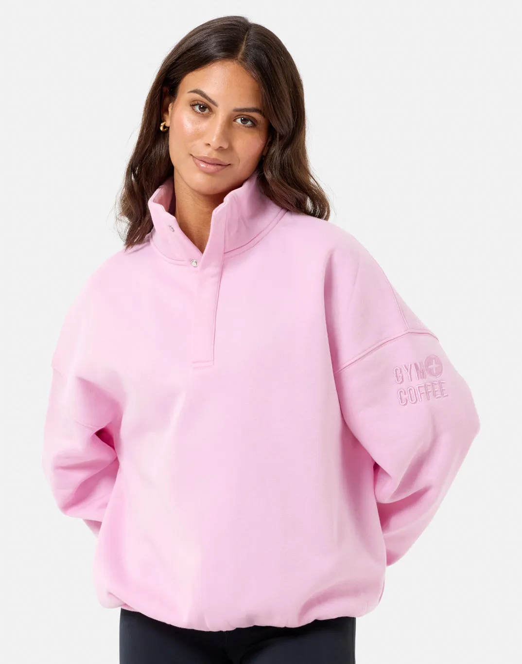 Snap Collar Sierra Sweatshirt in Baby Pink Odor Free Casual Essentials