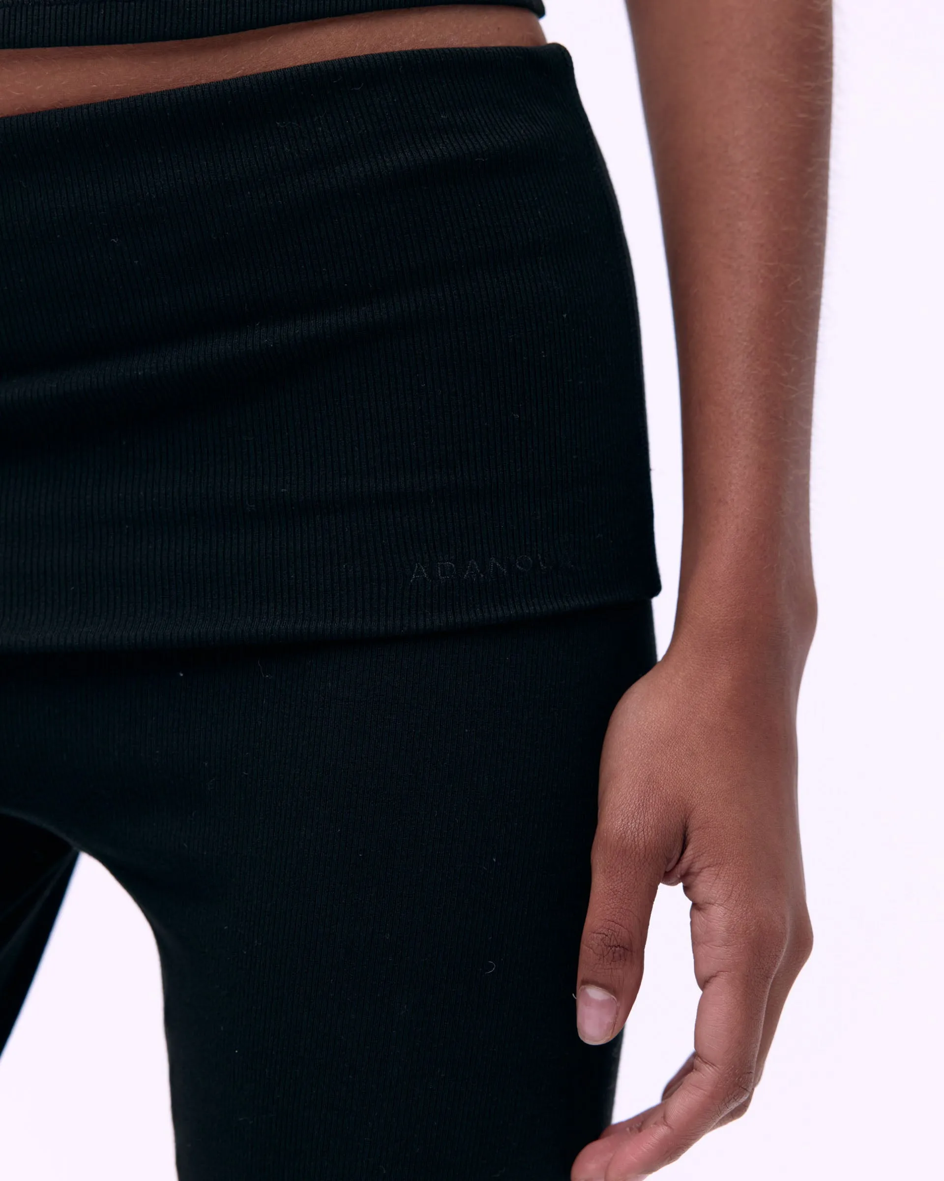 Clean Lines Rib Fold Over Pants - Black