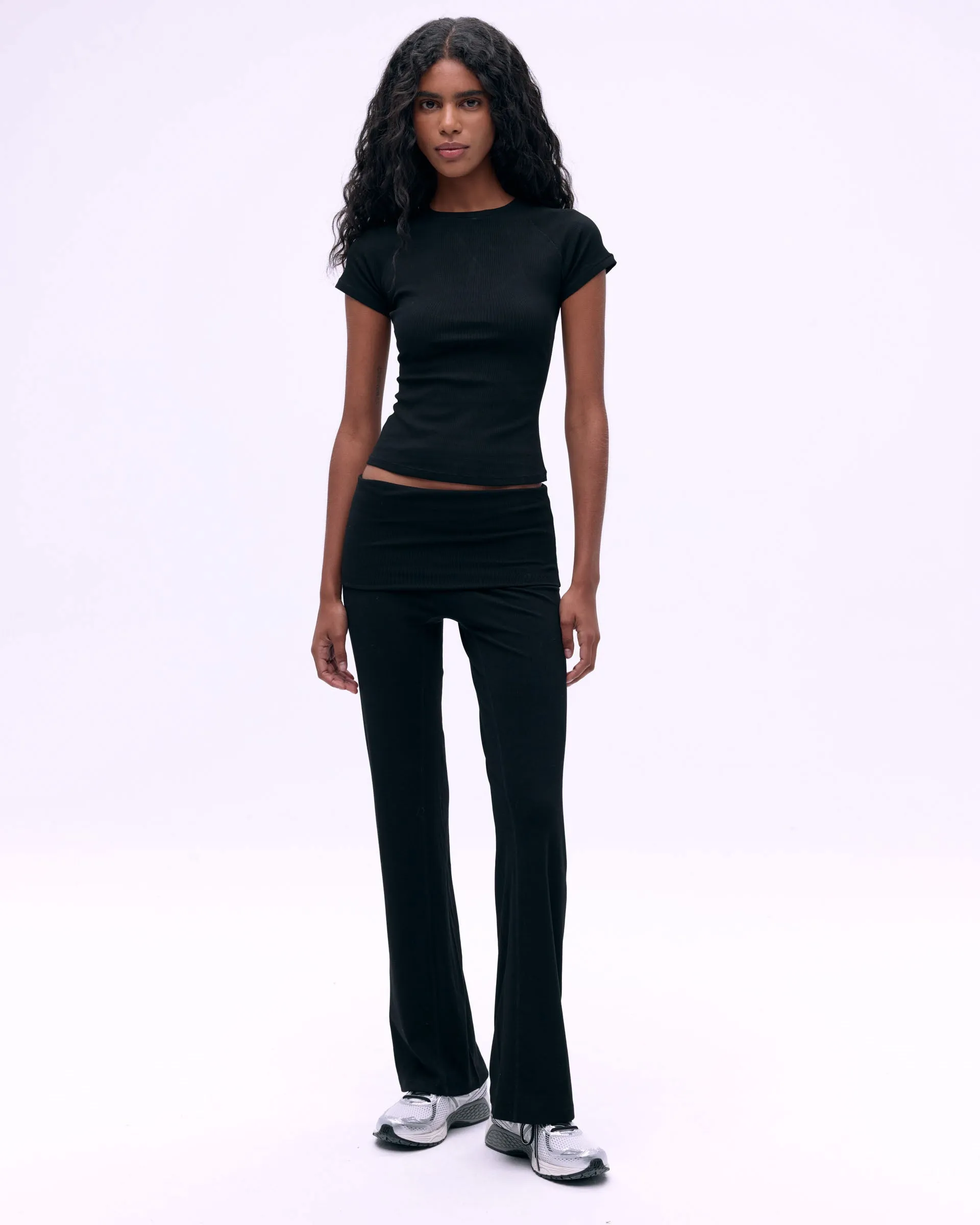 Adaptive Fit Rib Fold Over Pants - Black