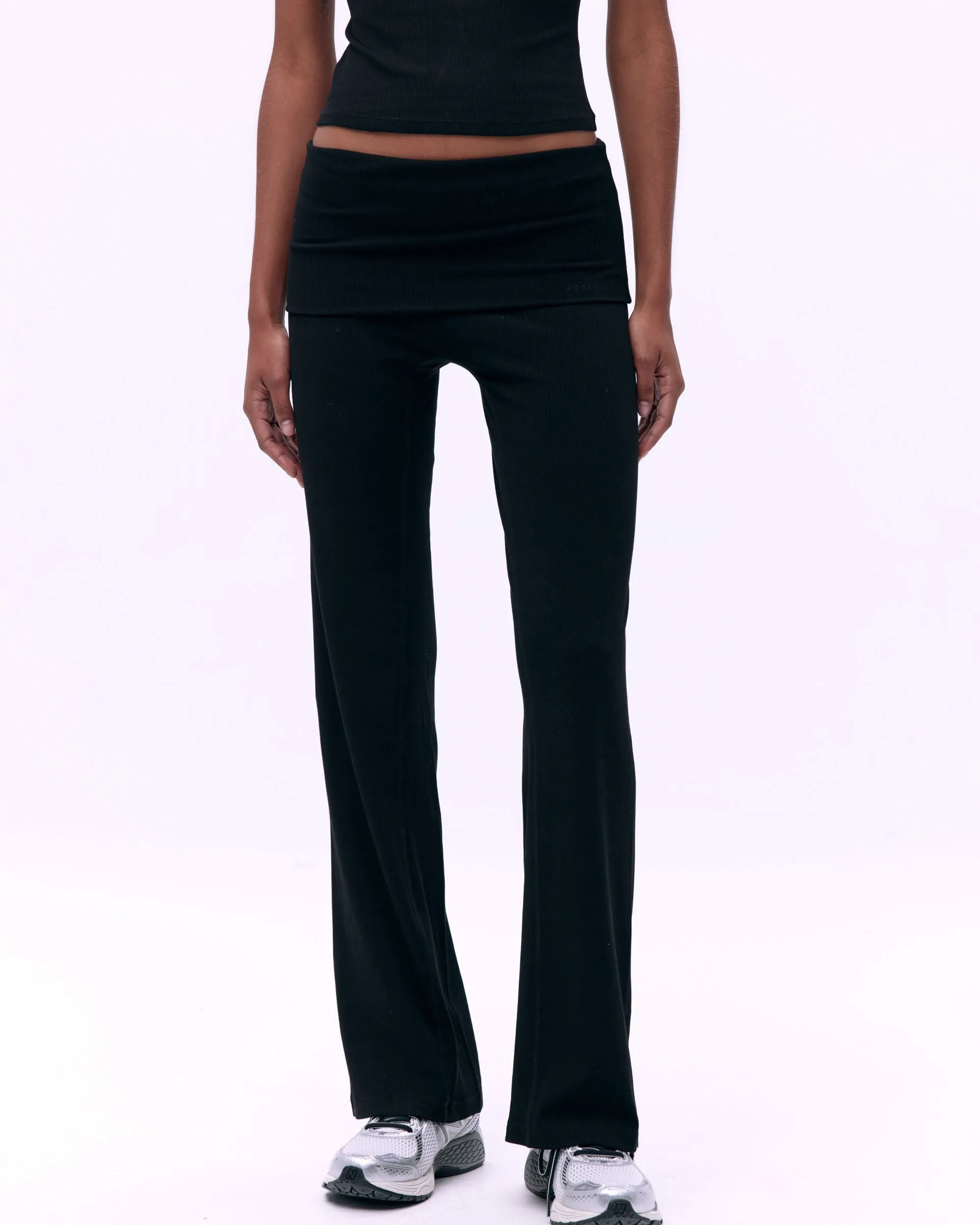 Hip Friendly Pockets Rib Fold Over Pants - Black