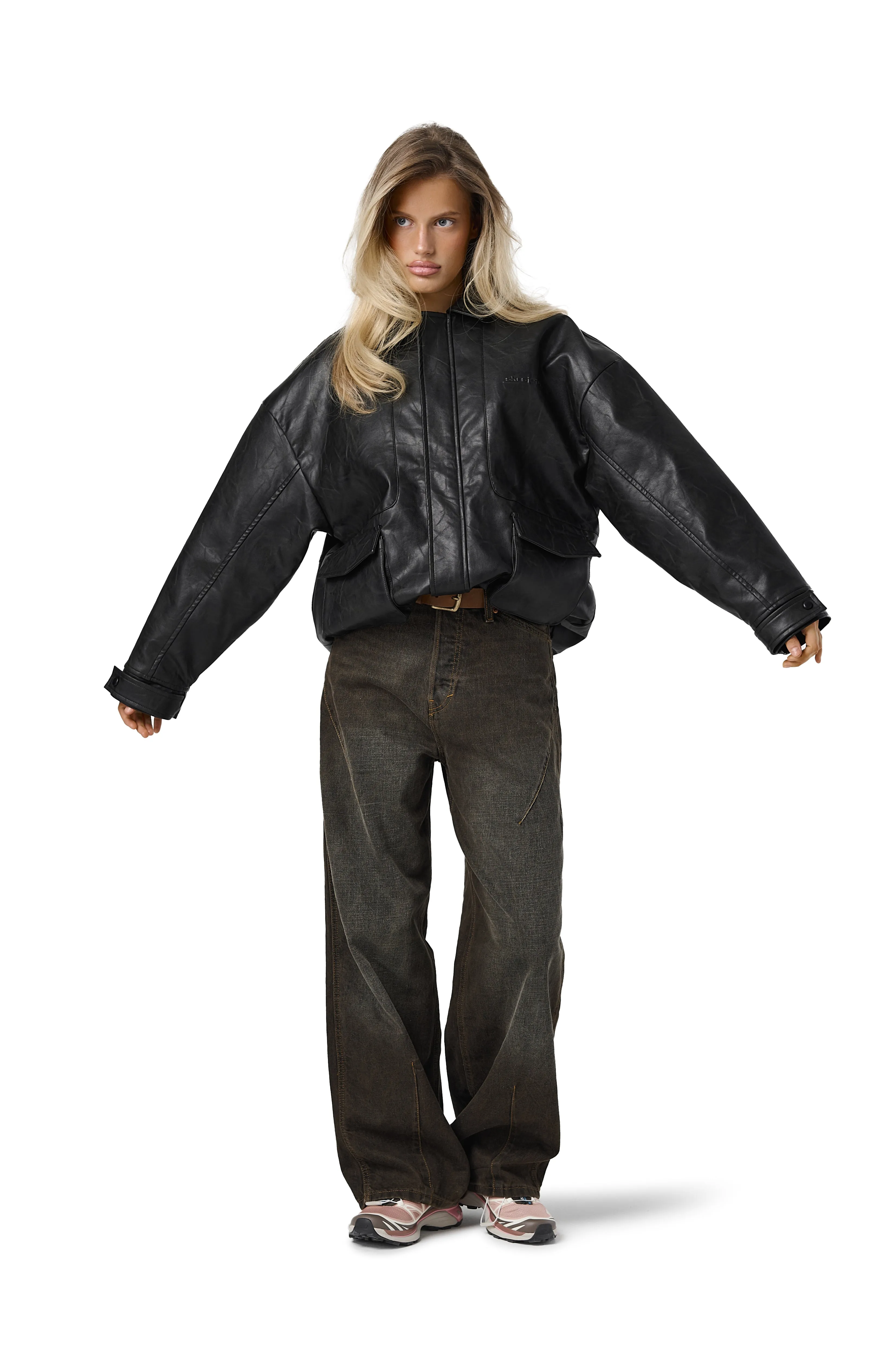 ErgonomicCut Jargon Oversized Faux Leather Jacket