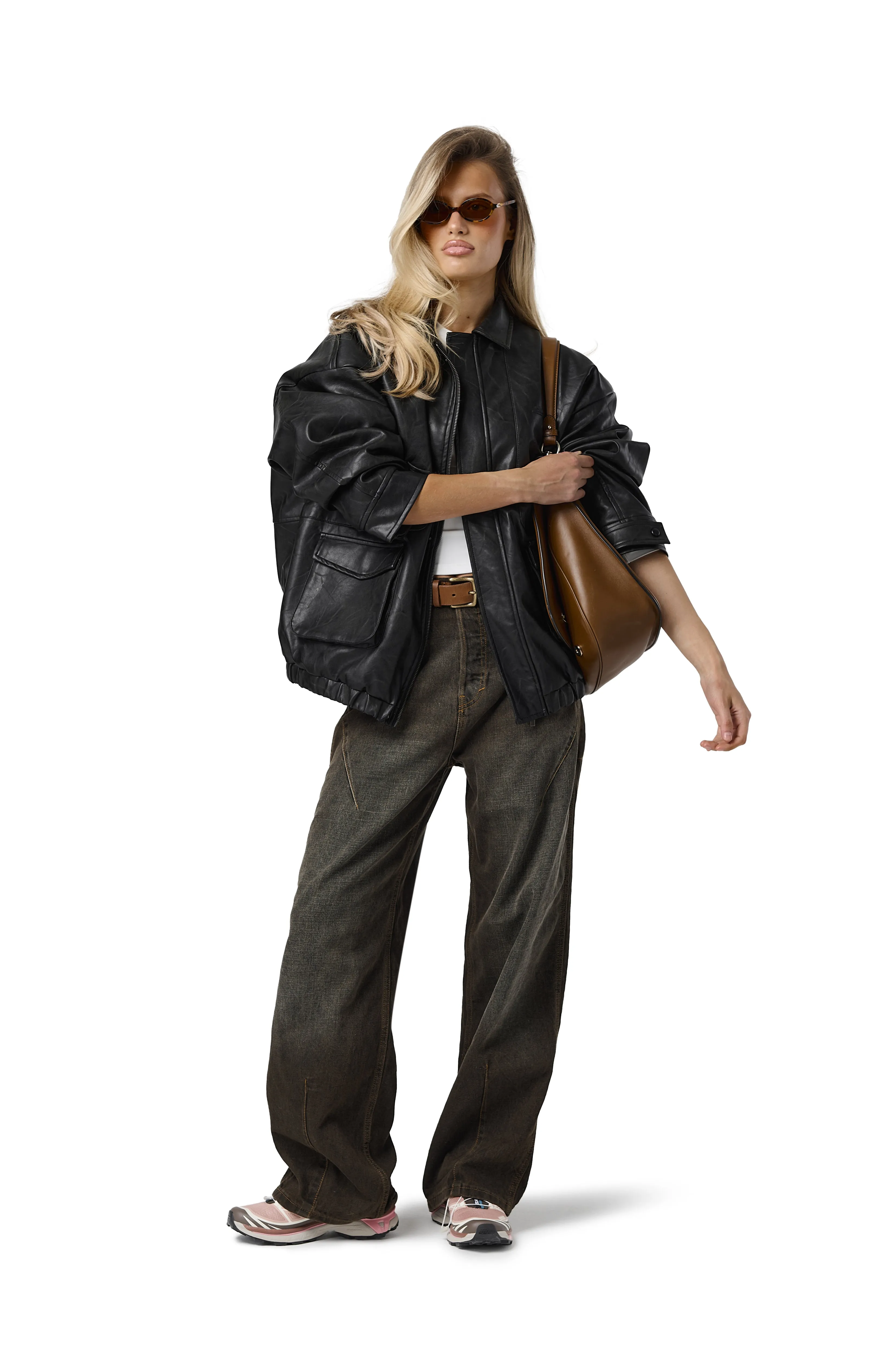 Aramid Fiber Reinforcement Layered Insulation Jargon Oversized Faux Leather Jacket