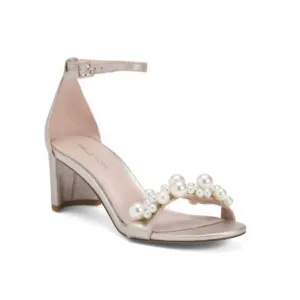 Glittery Pumps Wide toe box Women's Vacie Imitation Pearl Sandal In Gold Suede