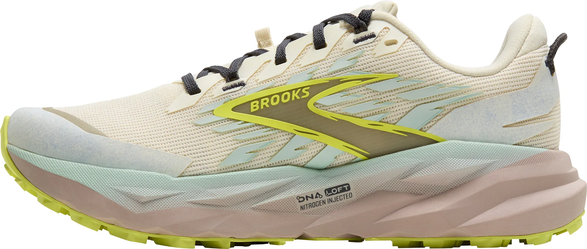 Adaptive Heel Collar Brooks Cascadia 19 WIDE FIT Womens Trail Running Shoes - Cream