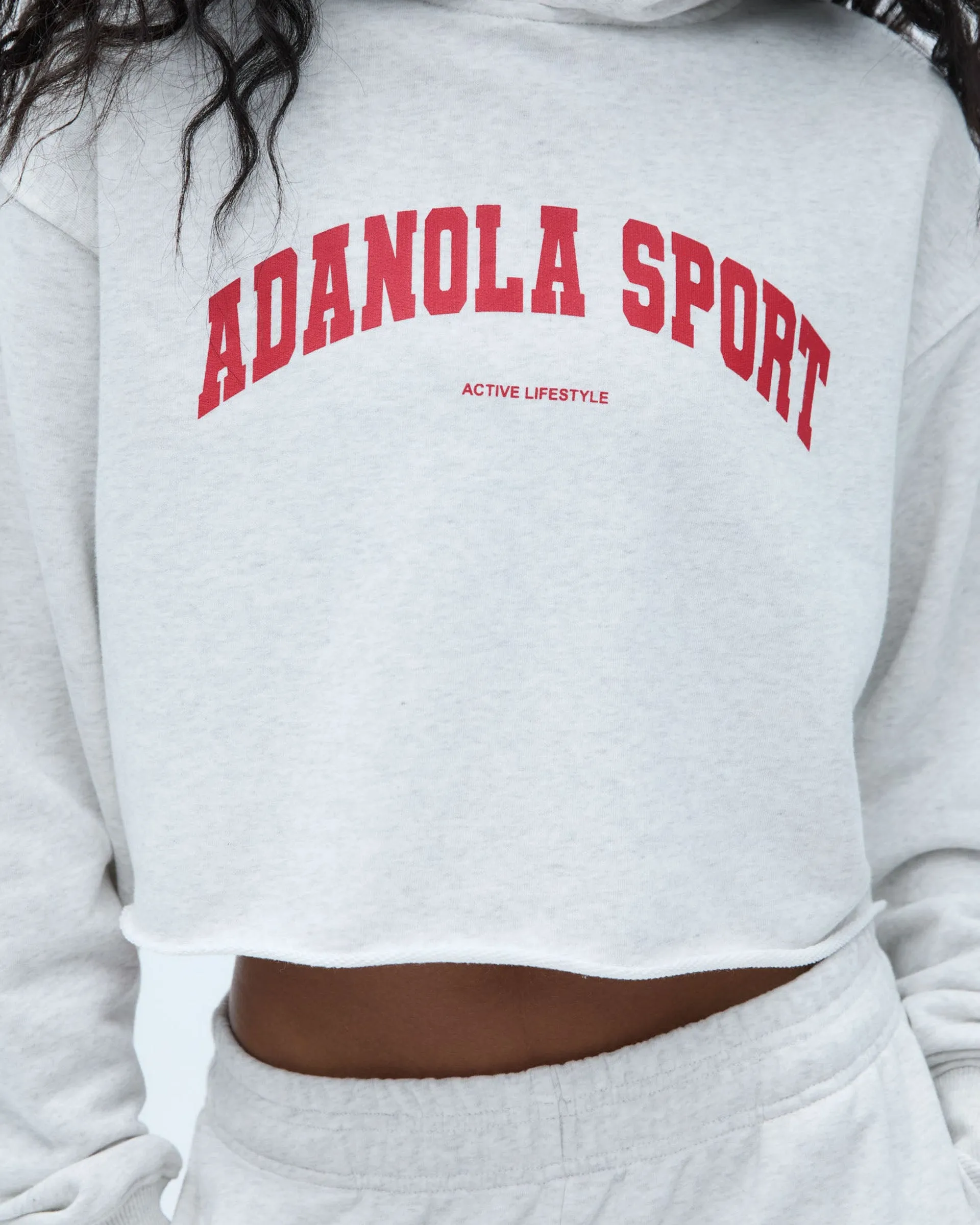 Cold-Weather Gear product business casual sophistication AS Raw Hem Crop Hoodie - Light Grey Melange/Classic Red