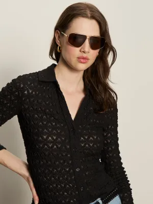 Dreamgirl Lace Button Up Top Black Slim fit sleekness