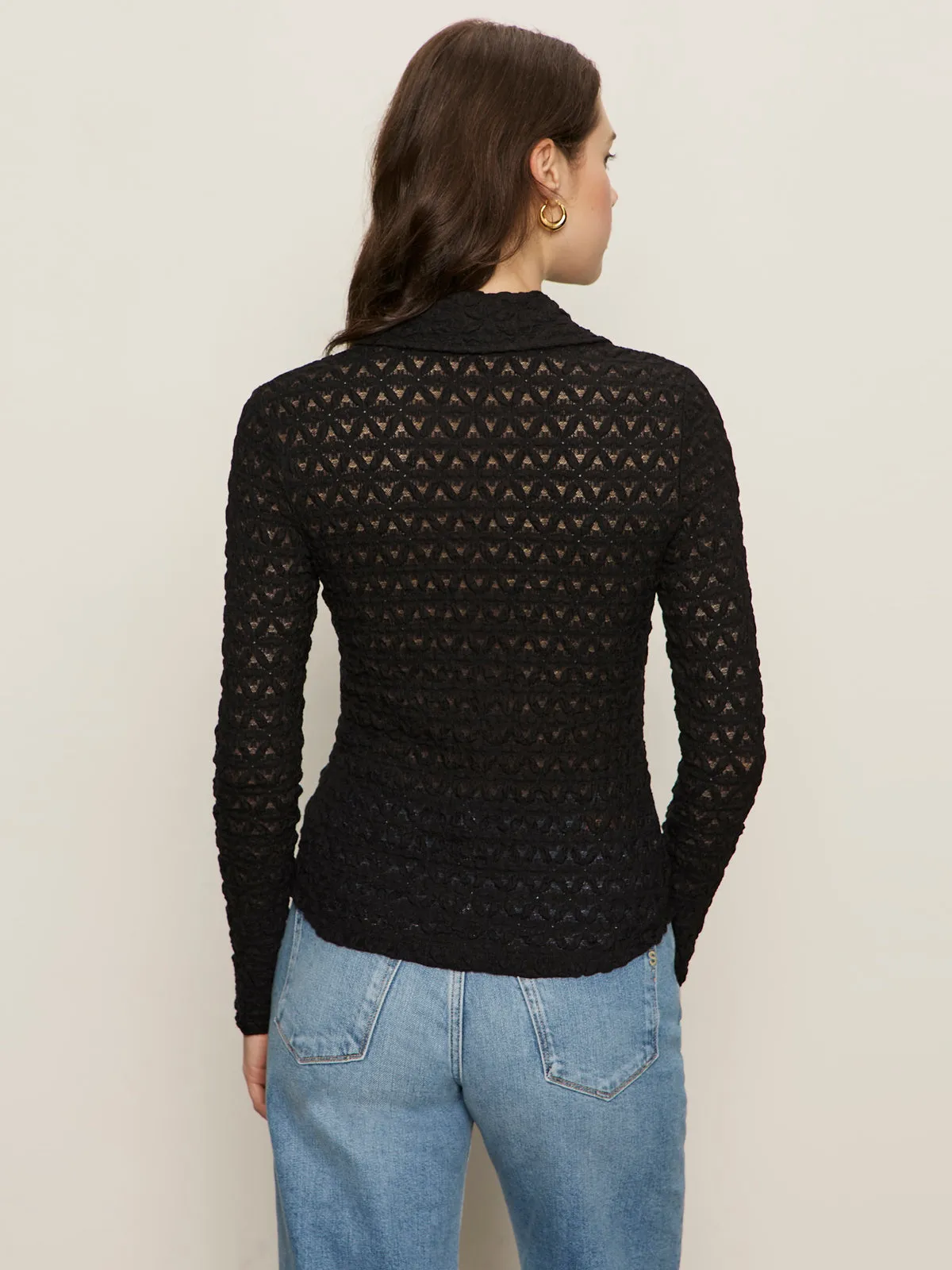 Timeless Comfort Wear Fashion Must-Have Dreamgirl Lace Button Up Top Black