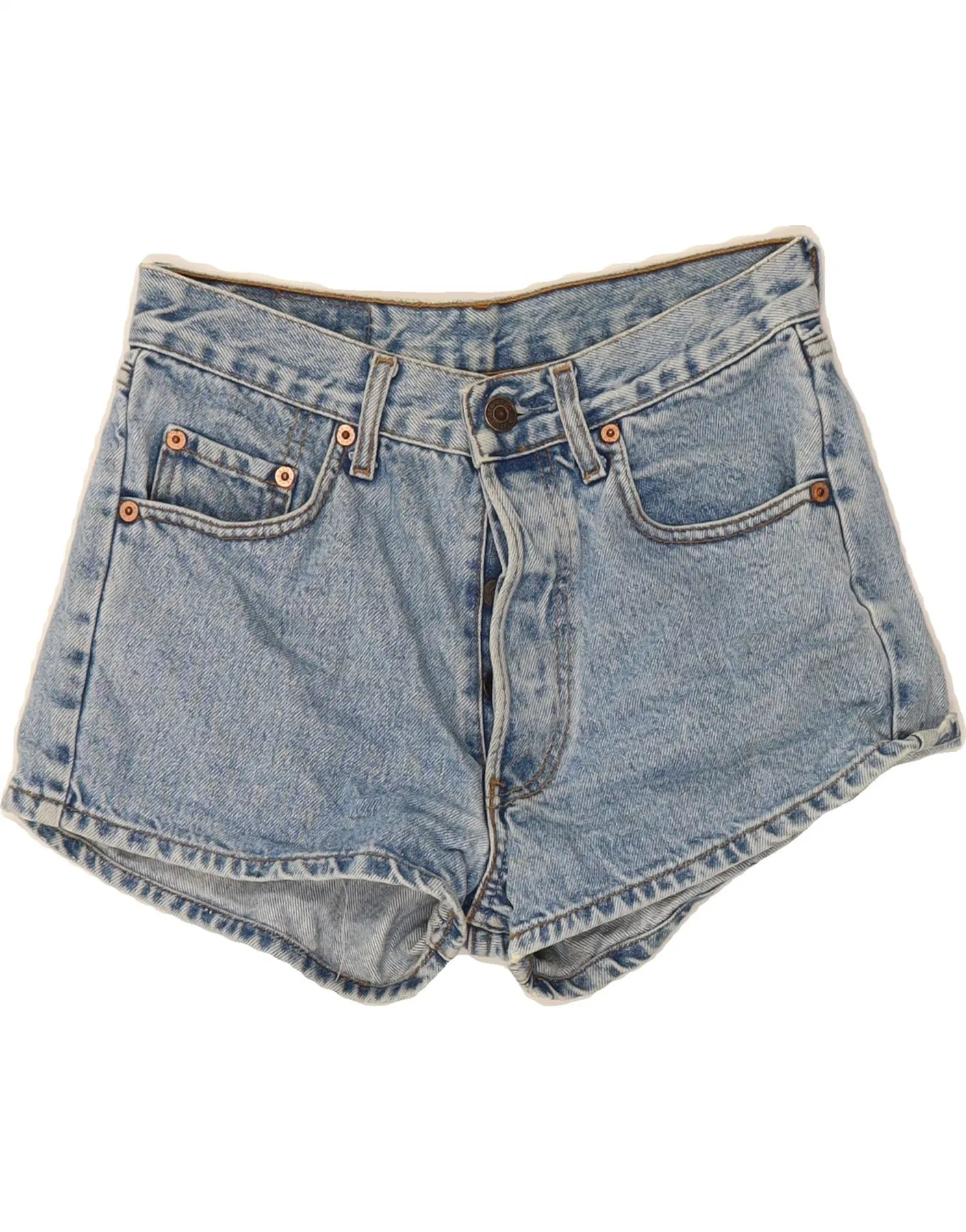 Short Sleeve Tailored Cuffs LEVI'S Womens Denim Shorts W28 Medium Blue Cotton