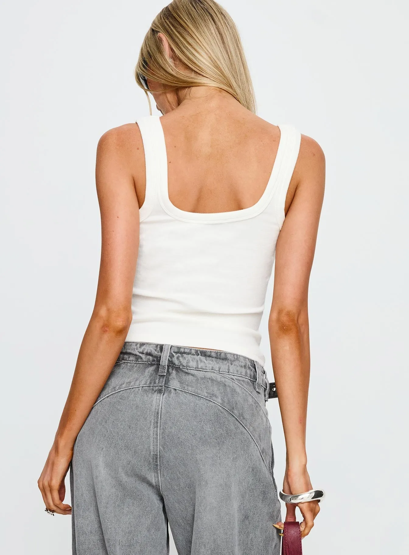 Minimal Flexible Diviana Droplet Rib Tank Top White