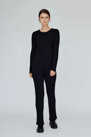 Recyclable Fabric Blend Coral Wide Pants - Black