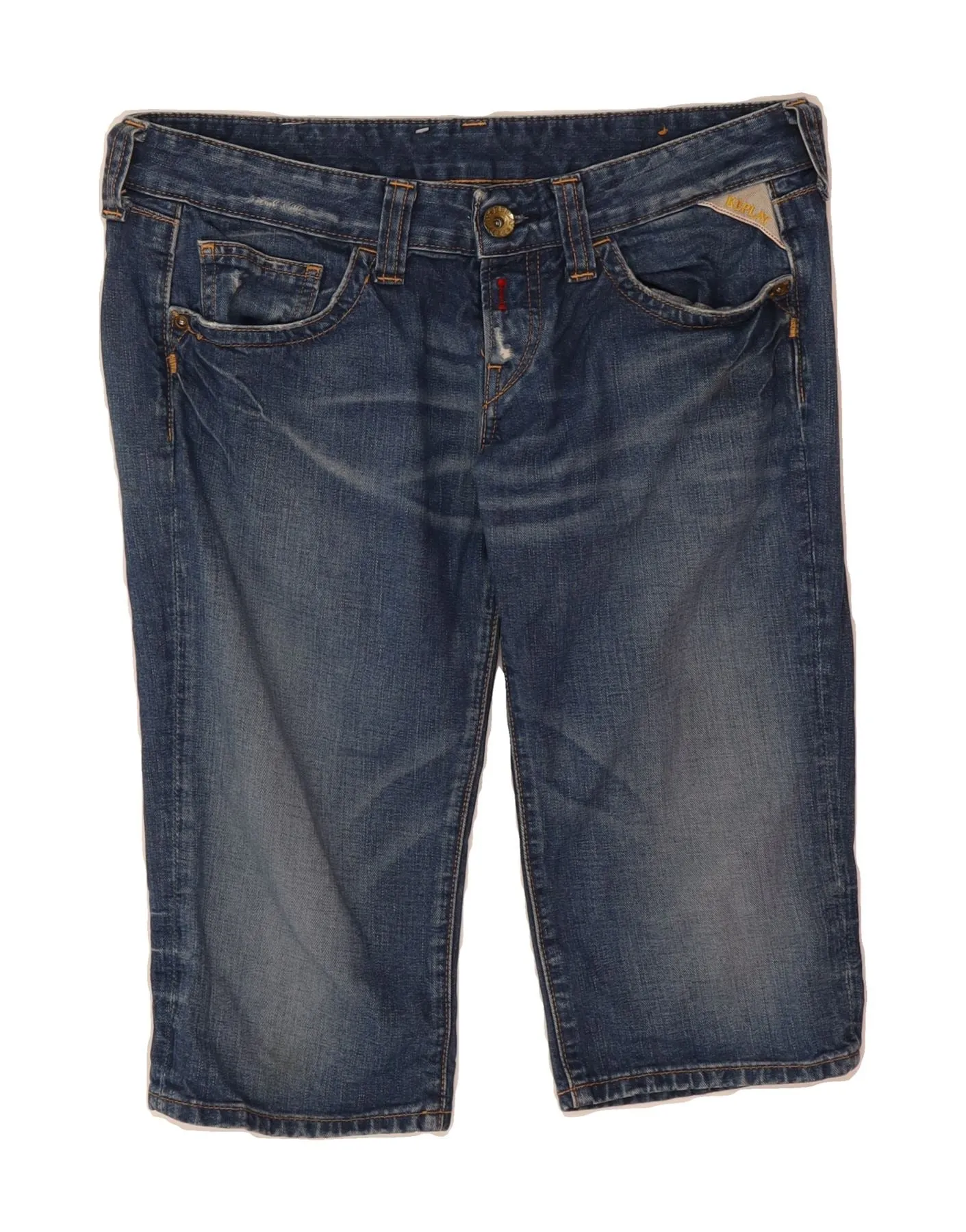 REPLAY Womens Distressed Denim Shorts W29 Medium  Blue Cotton Slim Silhouette
