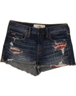 Geometric Shape HOLLISTER Womens Distressed Denim Shorts W28 Small Navy Blue Cotton