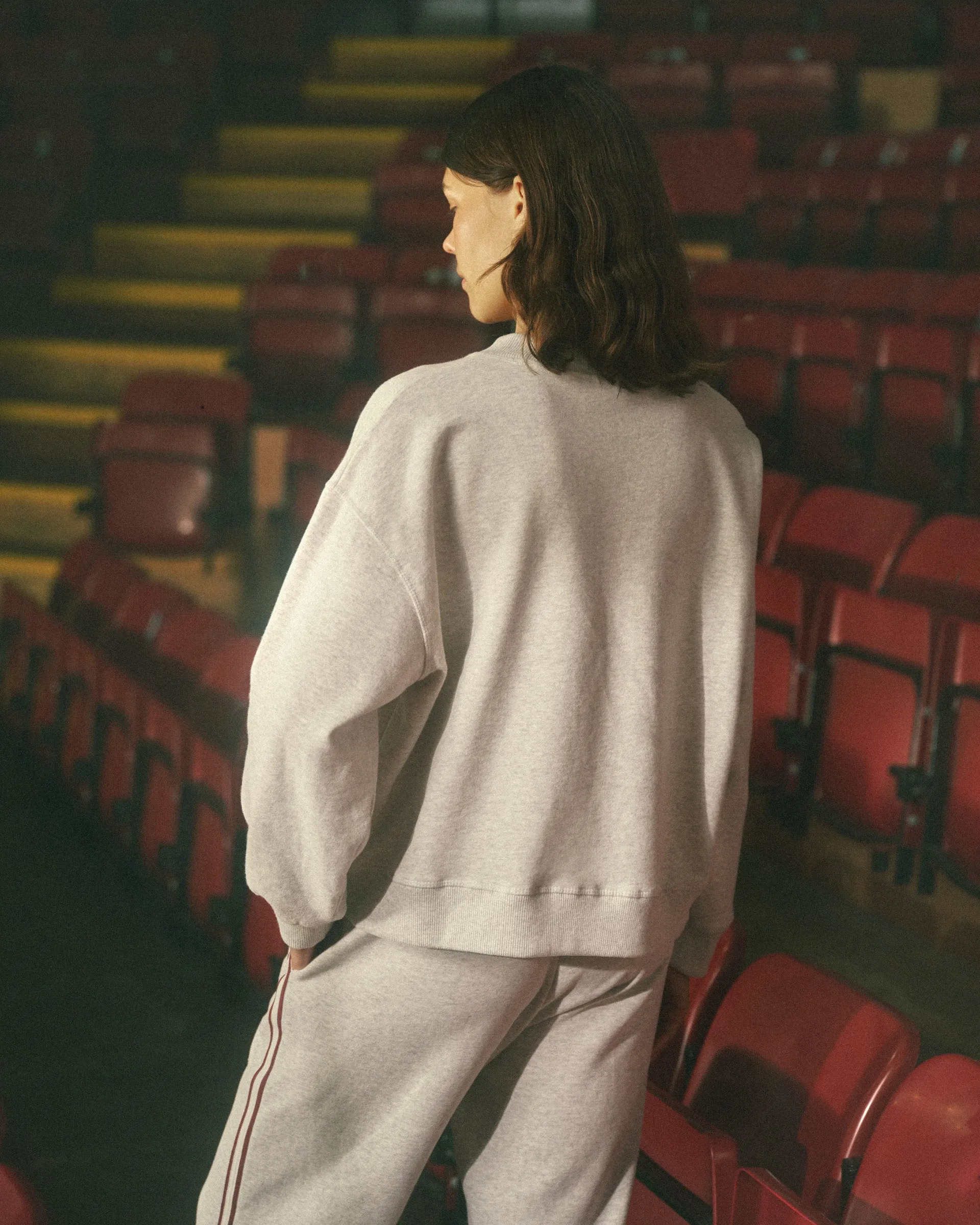 Linen Backpacking Essential Varsity Loose Fit Sweatshirt - Light Grey Melange/Dark Cherry