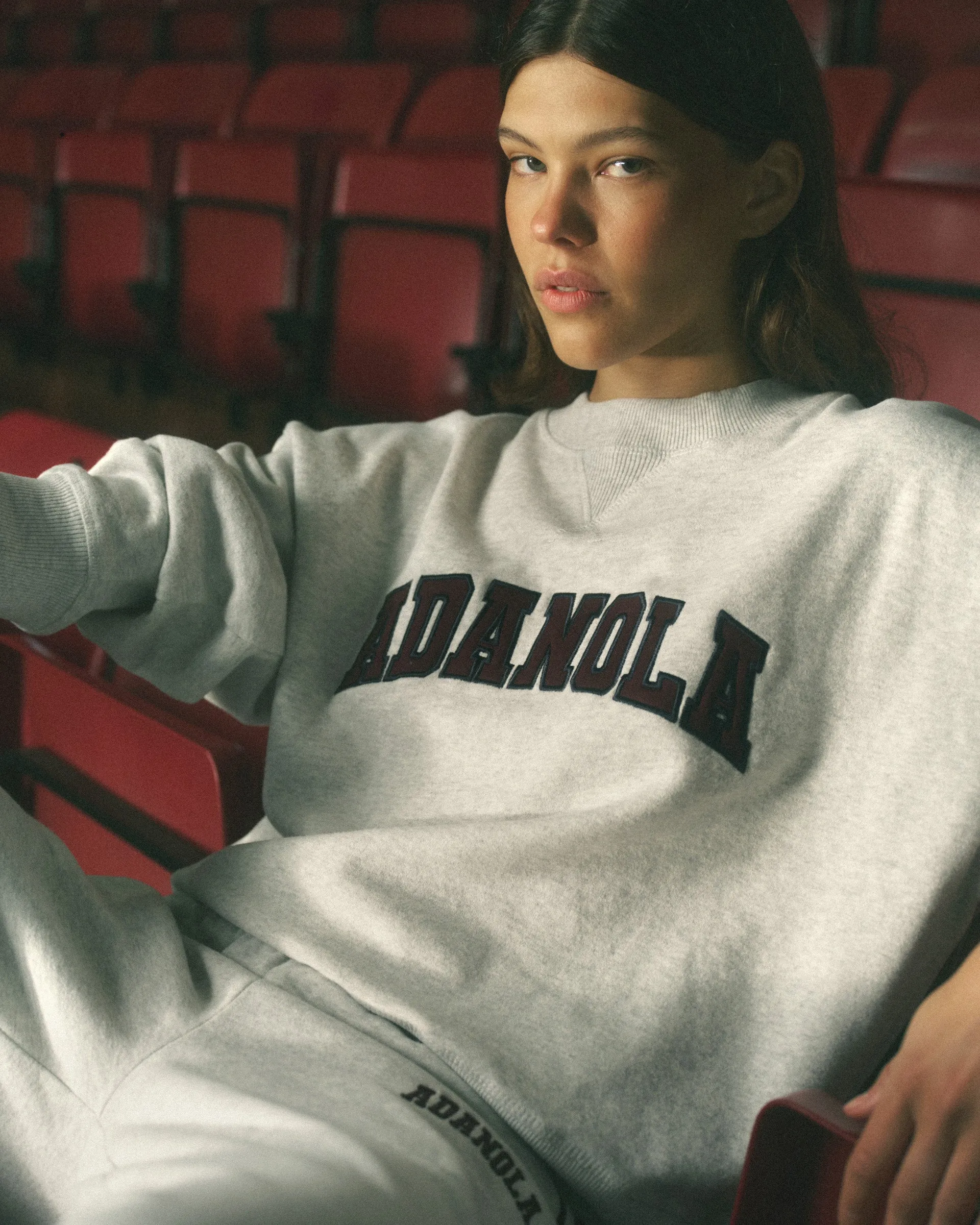 Essential Bold Varsity Loose Fit Sweatshirt - Light Grey Melange/Dark Cherry