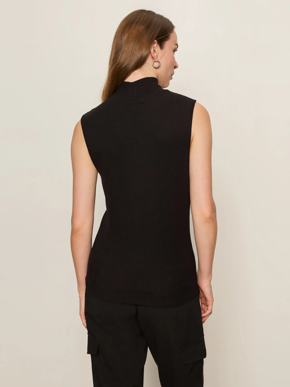Essential Sleeveless Mock Neck Tank Black Odor Resistant Treatment Elegant and Relaxed