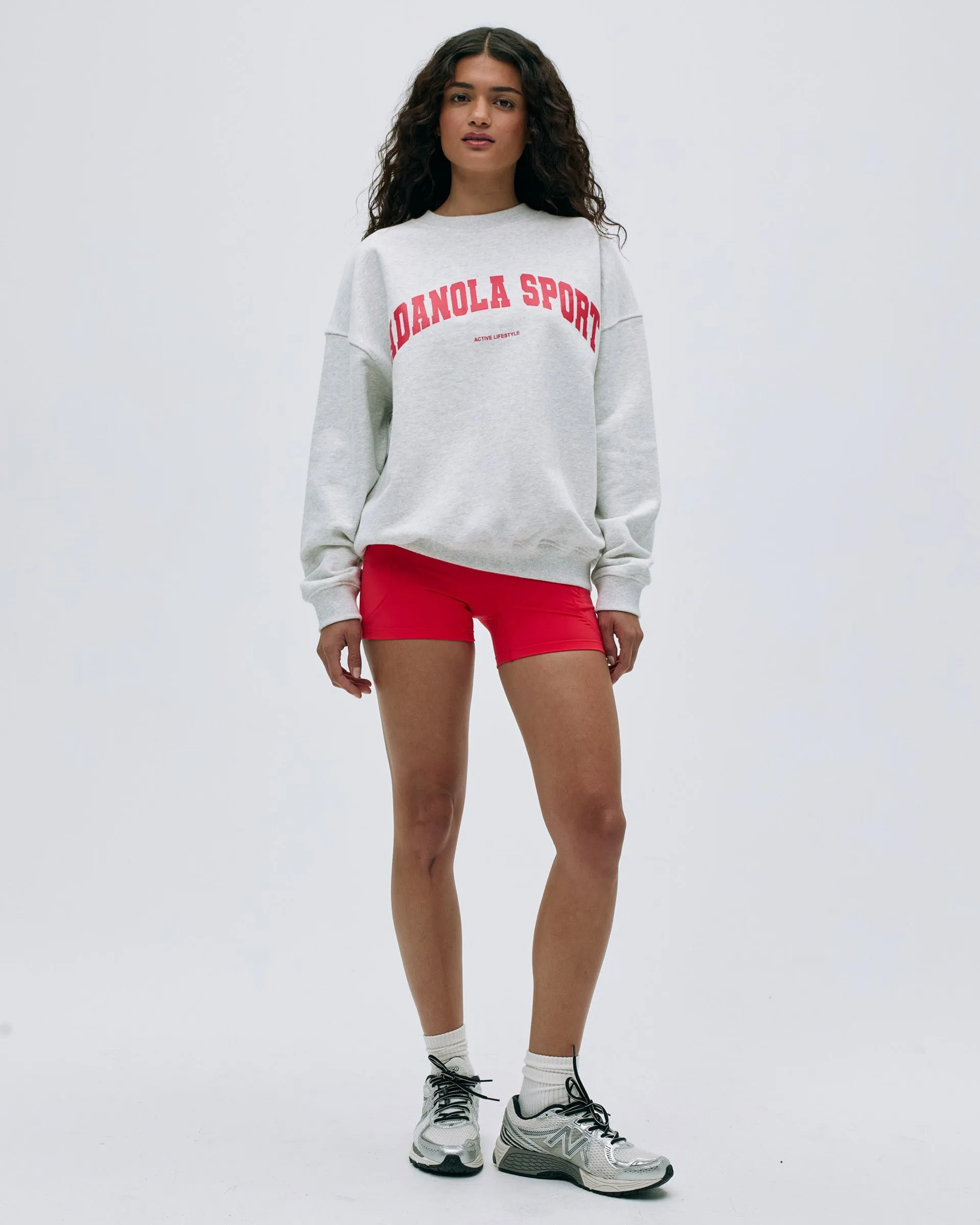 AS Oversized Sweatshirt - Light Grey Melange/Apple Red appropriate for winter Daily Comfort