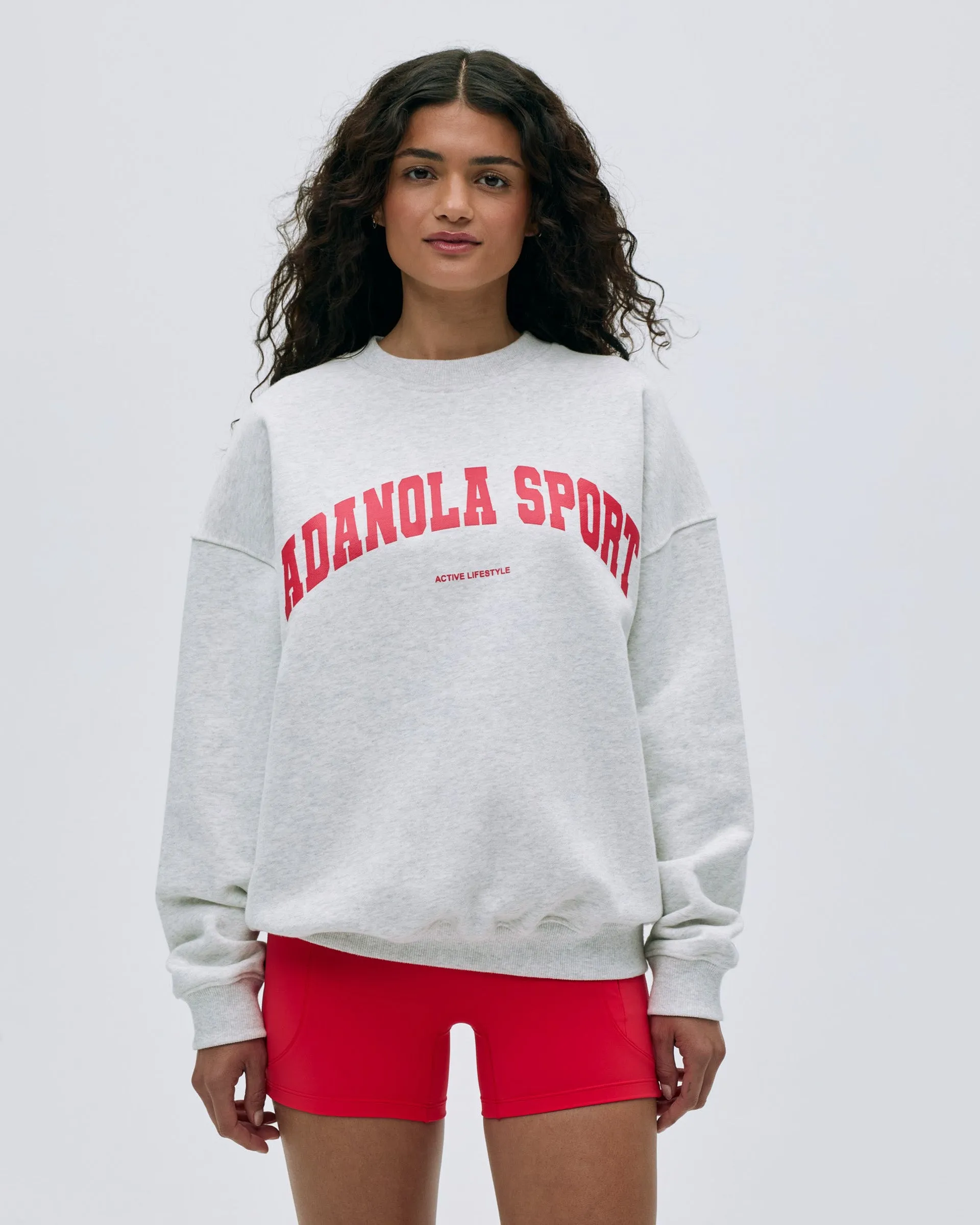 product office appropriate professionalism Classic Minimal AS Oversized Sweatshirt - Light Grey Melange/Apple Red