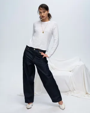 Slub Jersey Long Sleeve Destroyed Wash Crop Tee - White Casual Statement Chill Wear