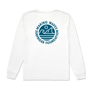 tall size Water Based Ink Print Making Waves White Long Sleeve Tee